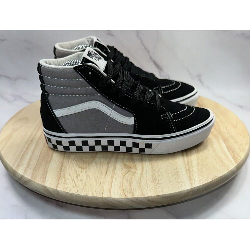 Vans Comfycush SK8 Hi Kids Size 3 Black Gray Checkerboard Logo Skateboard Shoes